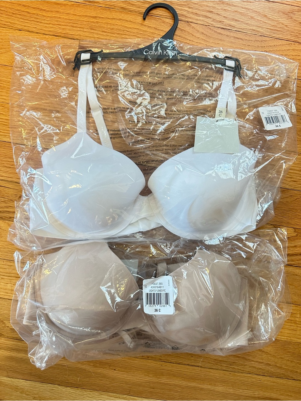 Calvin Klein Lightly Lined Full Coverage Bras 36C White Nude NWT Lot 2